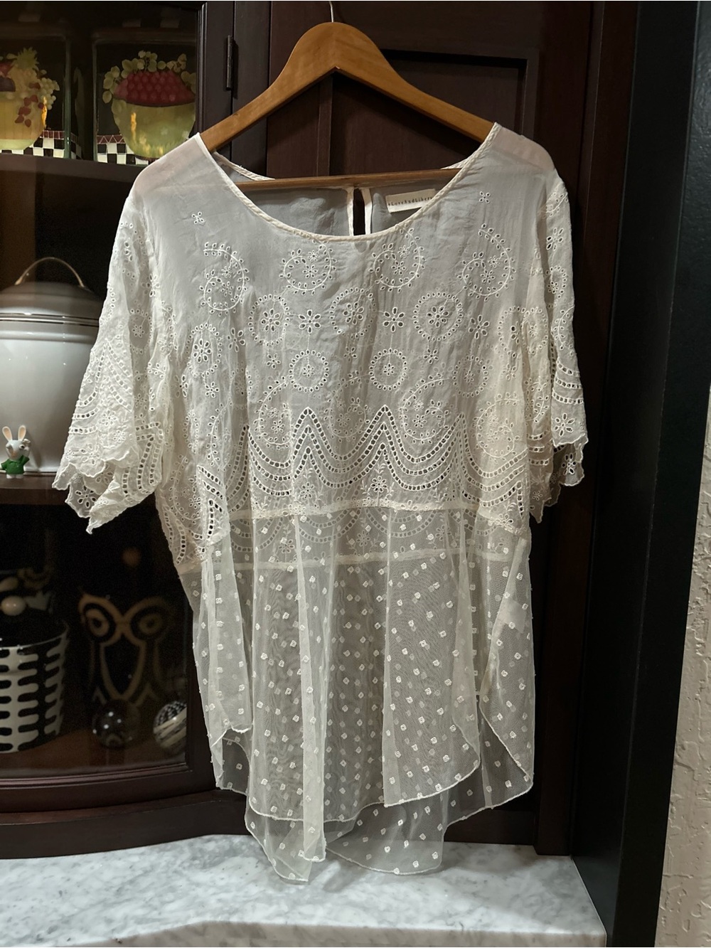 Anthropologie White Eyelet & Dot Sheer Blouse